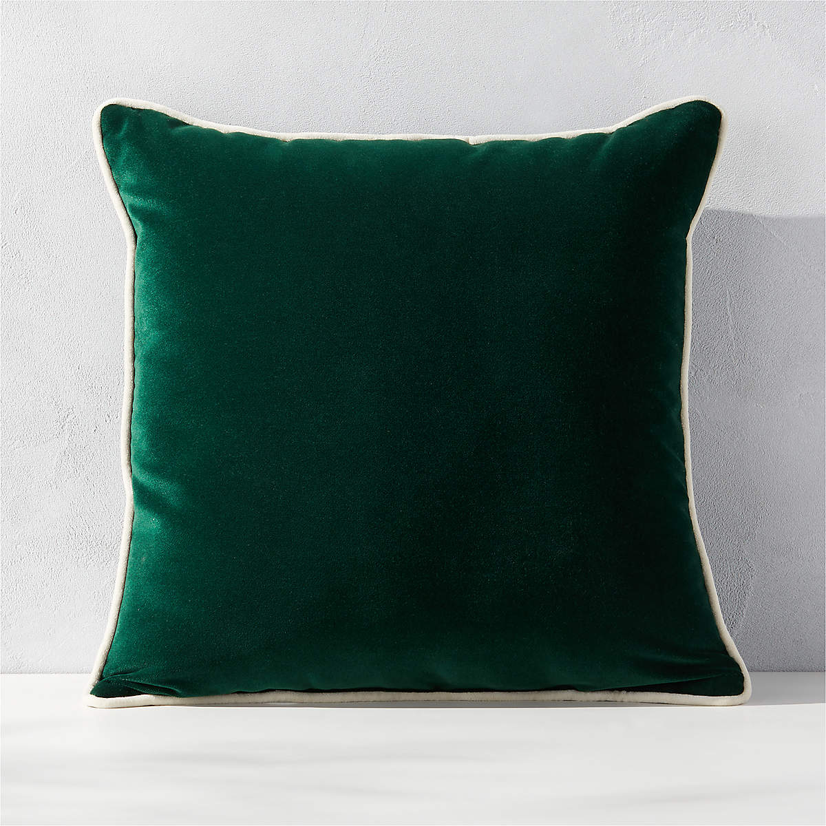 Bronte Modern Green Velvet Outdoor Throw Pillow 20'' + Reviews CB2