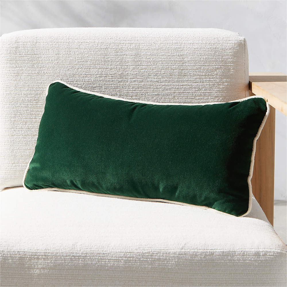 Bronte Modern Green Velvet Outdoor Throw Pillow 23 x11