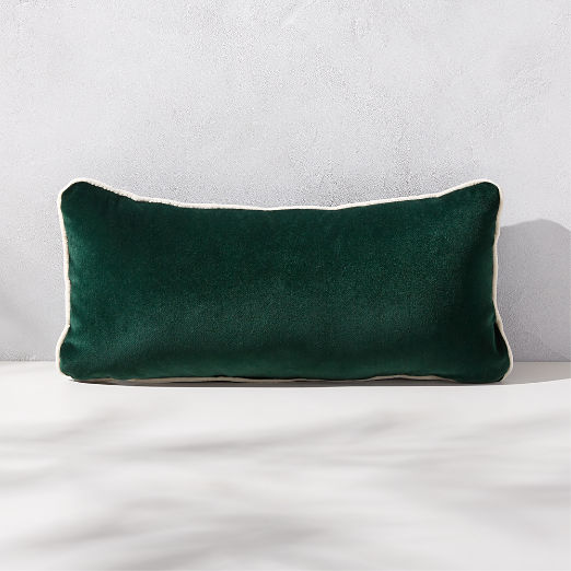 Bronte Green Velvet Outdoor Throw Pillow 23''x11''