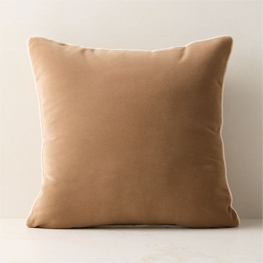 Bronte Light Brown Velvet Outdoor Throw Pillow 20"x20"
