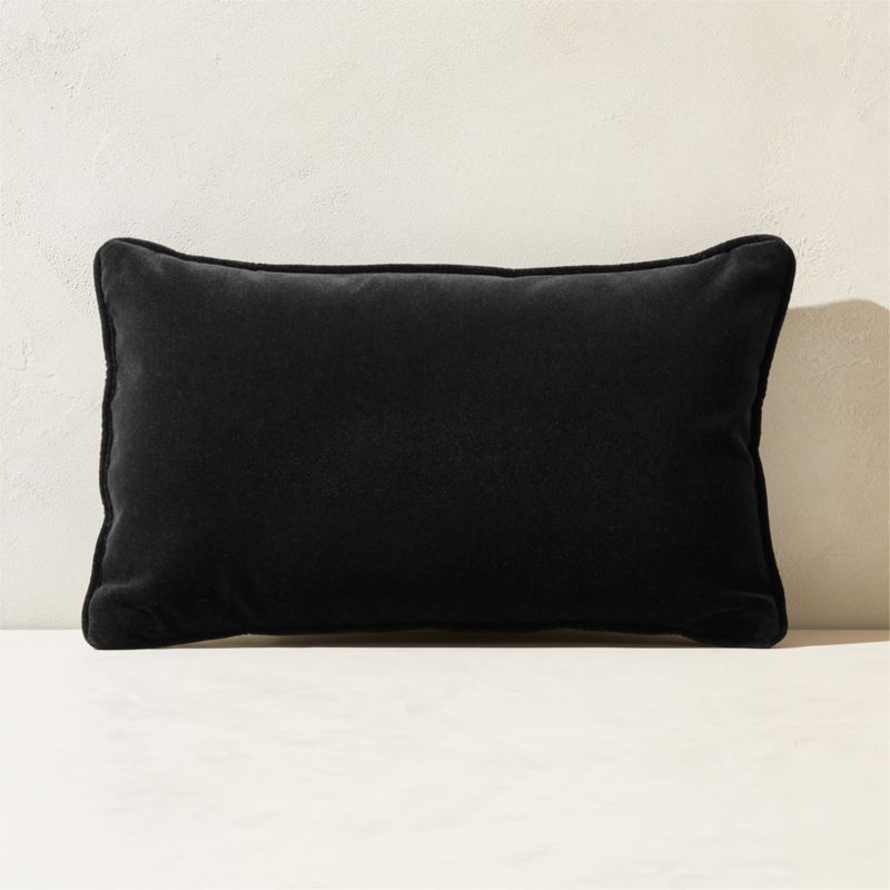 Bronte Black Velvet Outdoor Throw Pillow 20"x12" - image 0 of 5