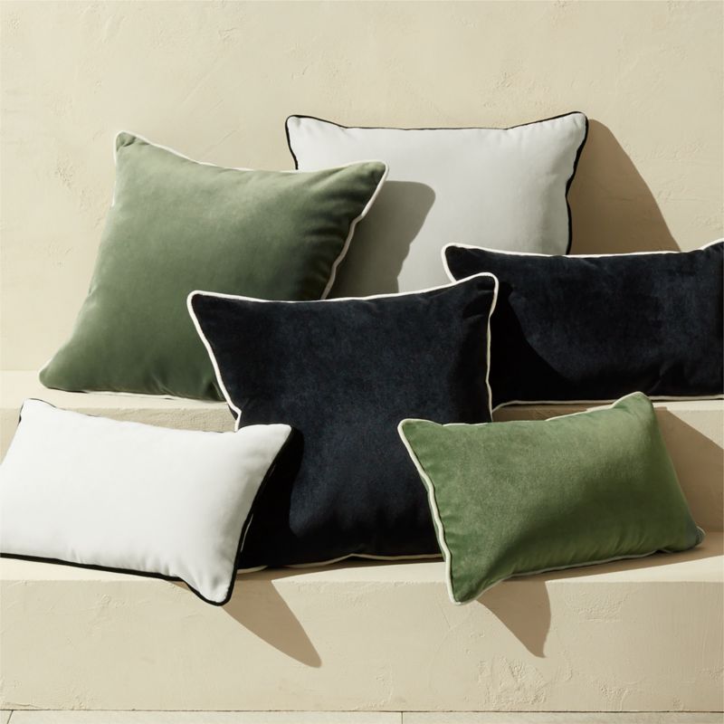 Bronte Olive Green Velvet Outdoor Throw Pillow 20"x12" - image 2 of 3