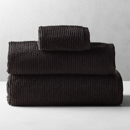 Brooks Ribbed Organic Cotton Black Bath Towel Set