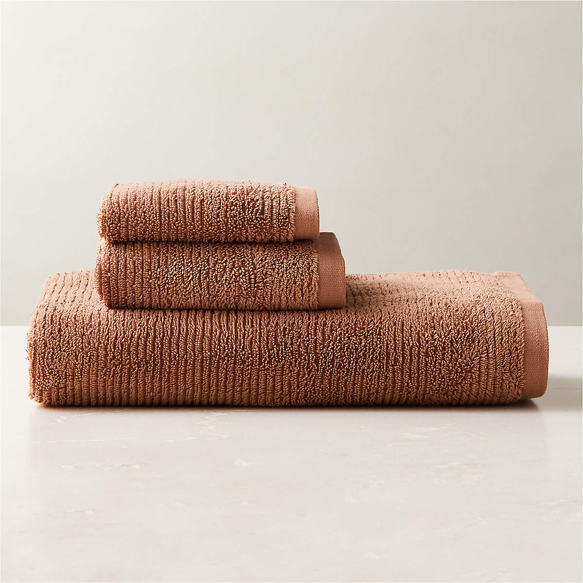 Brooks Ribbed Organic Cotton Dusty Rose Bath Towel Set + Reviews | CB2