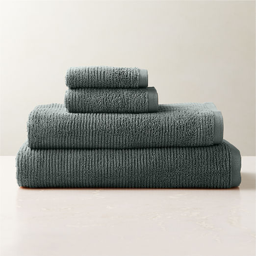 Brooks Ribbed Organic Cotton Faded Teal Bath Towels