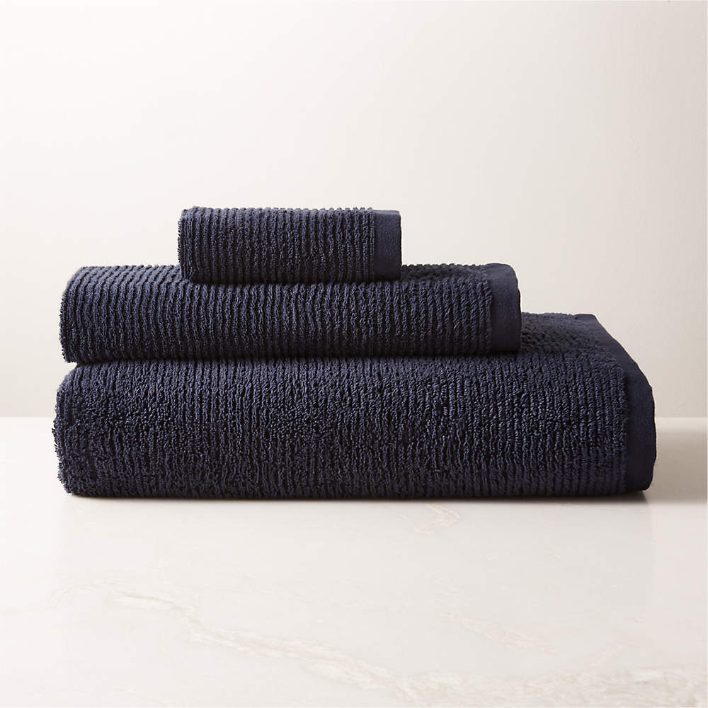 Hand Towels 100% Organic Cotton Ribbed Bath/Hand Towels, Navy