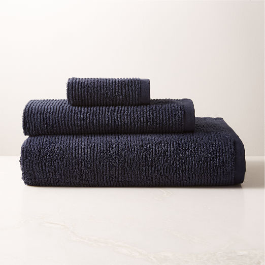 Brooks Ribbed Organic Cotton Midnight Blue Bath Sheet Set