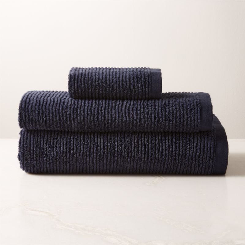 View Brooks Ribbed Organic Cotton Midnight Blue Bath Towel Set details