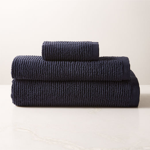 Brooks Ribbed Organic Cotton Midnight Blue Bath Towel Set