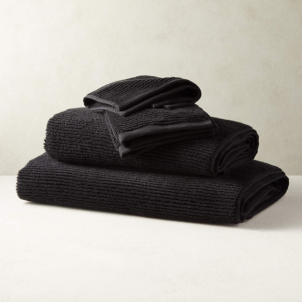 Brooks Ribbed Organic Cotton Black Bath Towels | CB2