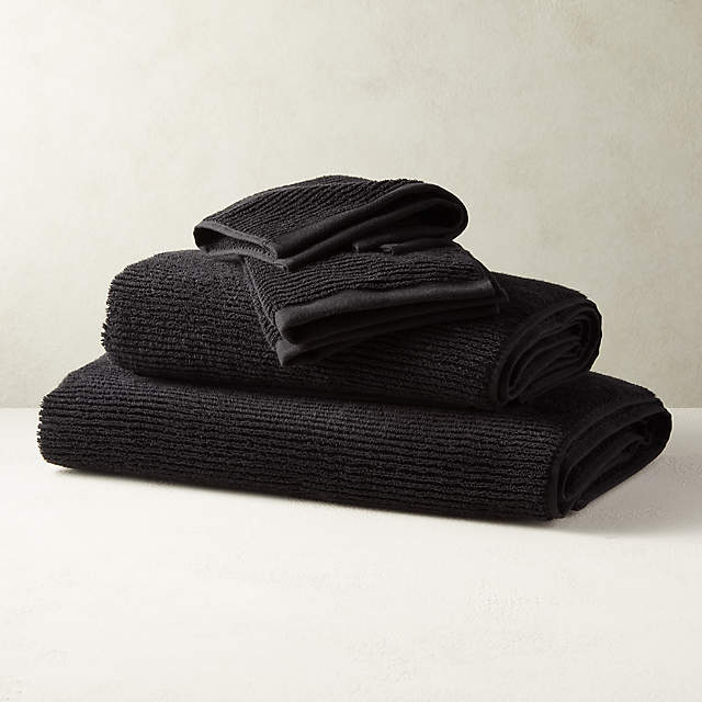 HOTEL BALFOUR 100% COTTON BLACK TEXTURED BATH,SET OF 2 HAND,5 WASHCLOTH  TOWELS