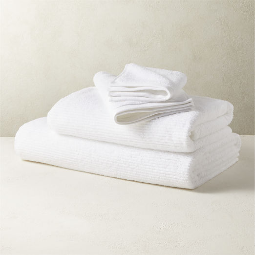 Brooks Ribbed Organic Cotton White Bath Towels