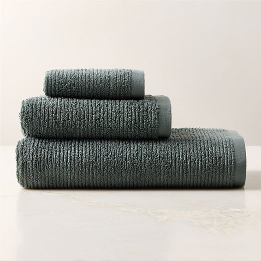 Brooks Ribbed Organic Cotton Faded Teal Bath Towel Set