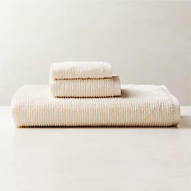 Brooks Ribbed Organic Cotton Warm White Bath Towel Set Reviews CB2