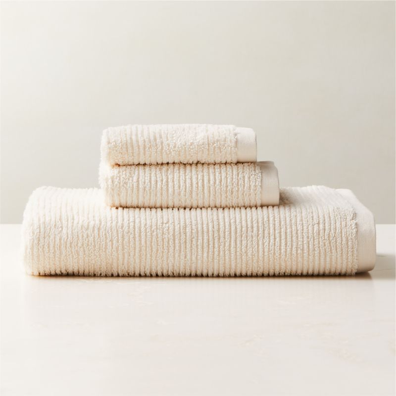 View Brooks Ribbed Organic Cotton Warm White Bath Towel Set details