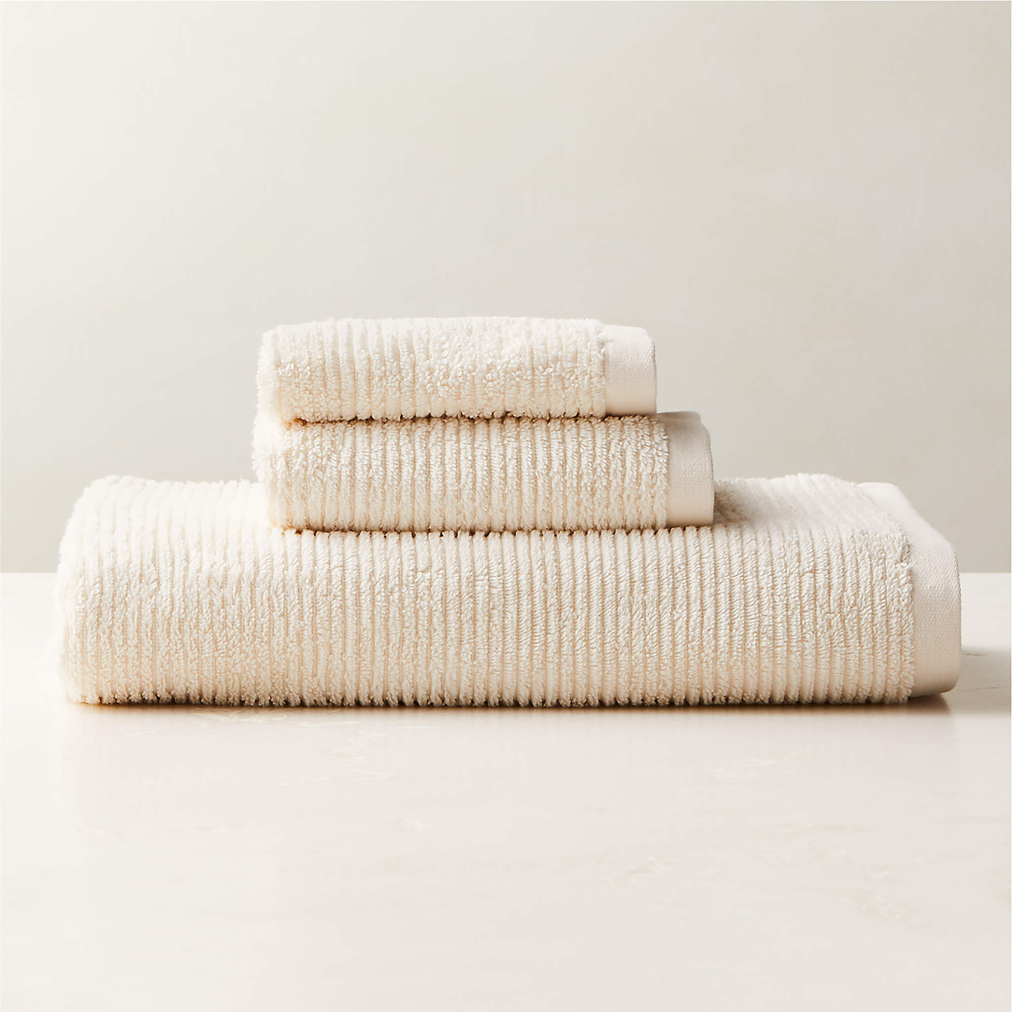 Brooks Ribbed Organic Cotton Warm White Bath Towel Set + Reviews | CB2