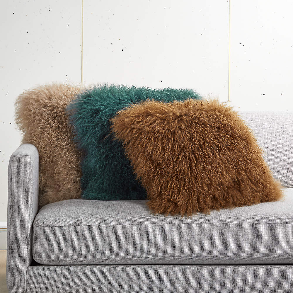 Teal mongolian best sale fur pillow