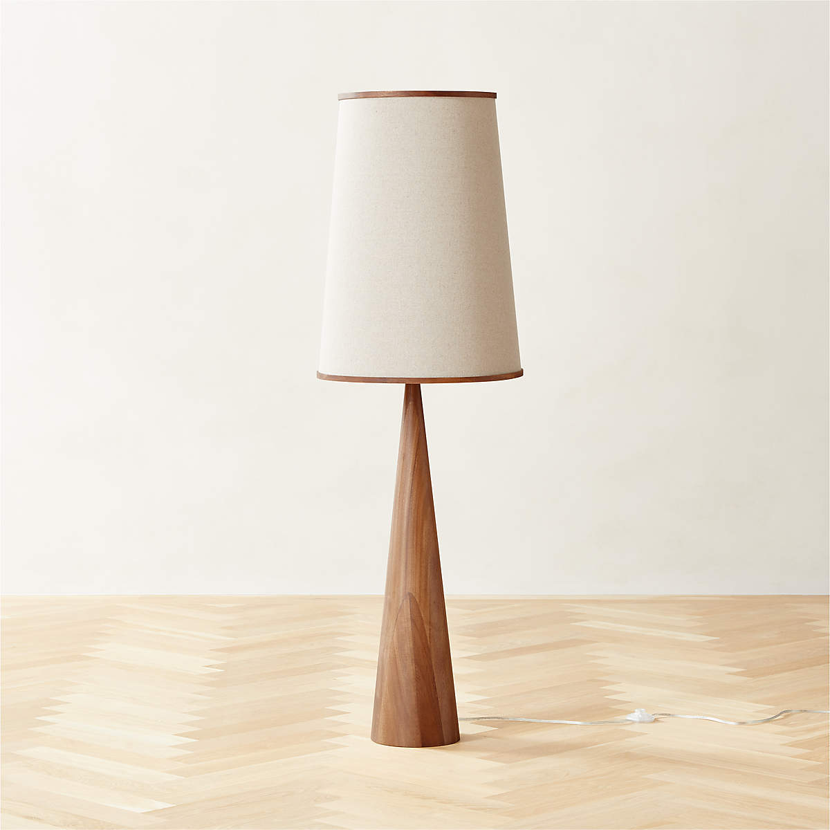 Bruna Walnut Wood and Linen Floor Lamp (Open Larger View)