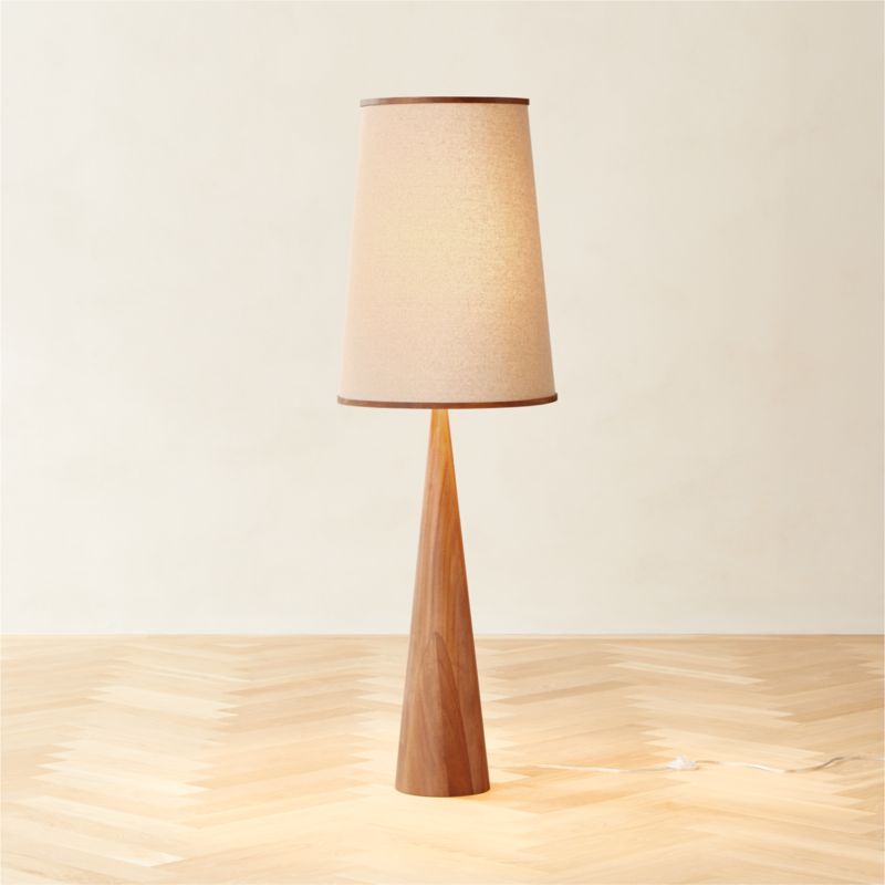 Bruna Walnut Wood and Linen Modern Floor Lamp | CB2