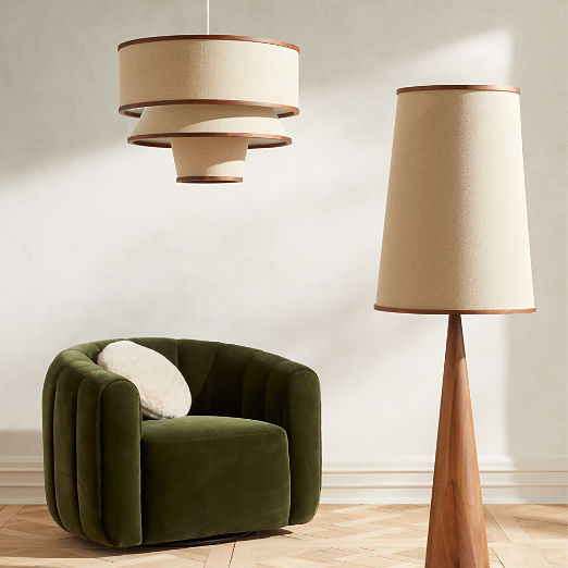 Bruna Walnut Wood and Linen Floor Lamp