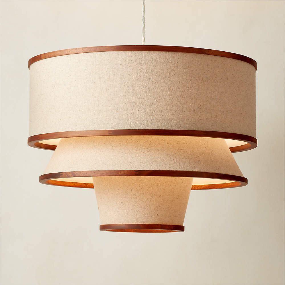 Bruna Walnut Wood and Linen Modern Pendant Light + Reviews