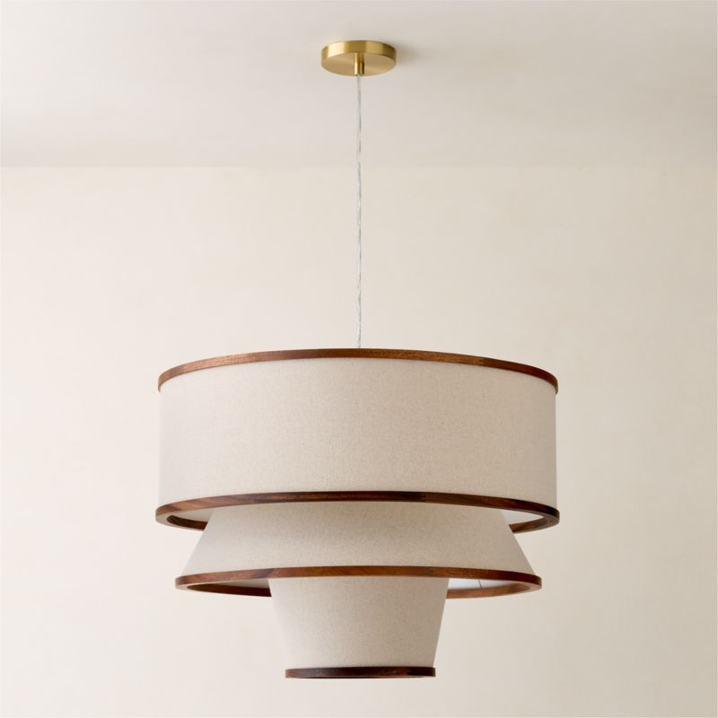 Bruna Walnut Wood and Linen Pendant Light - image 6 of 8