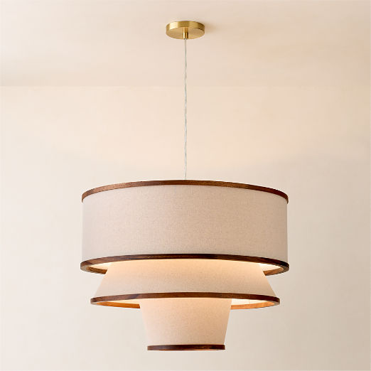 Bruna Walnut Wood and Linen Pendant Light