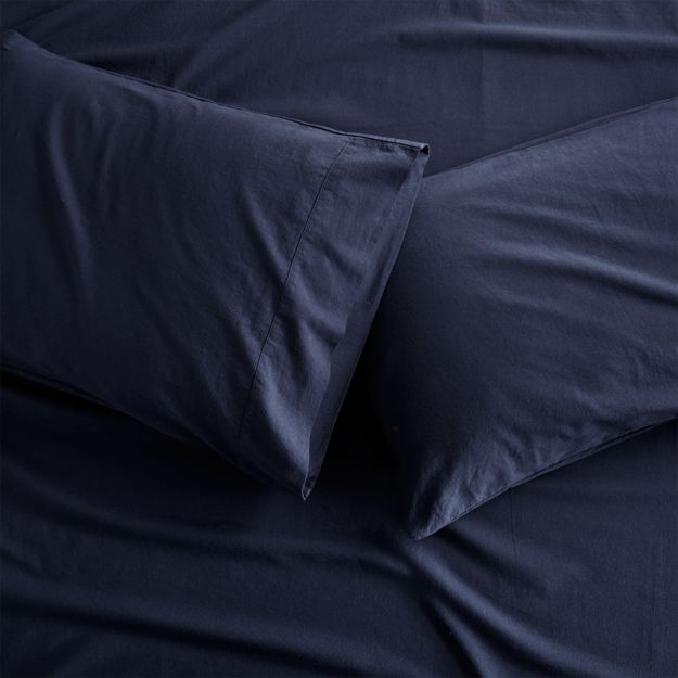 Set of 2 Brushed Navy Flannel Standard Pillowcases ...