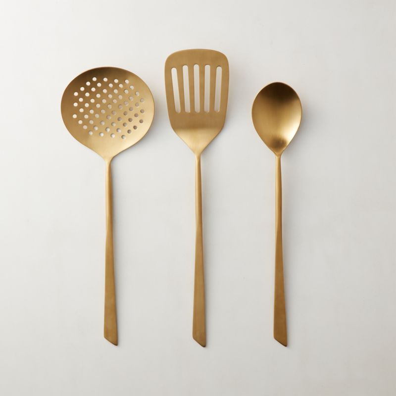 Brushed Gold Cooking Utensils Set of 3   Reviews | CB2