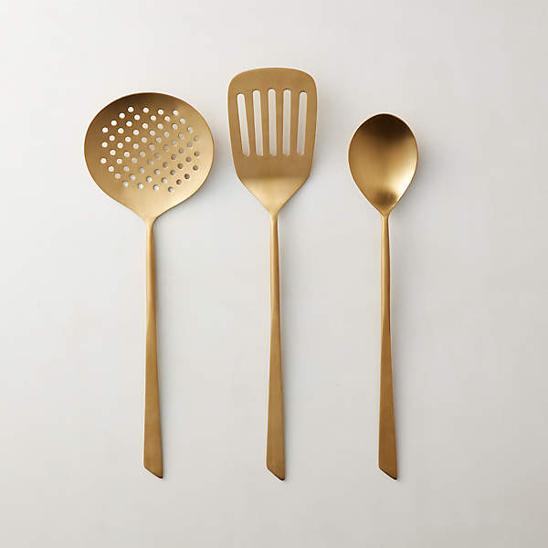 Brushed Gold Cooking Utensils Set of 3 + Reviews | CB2