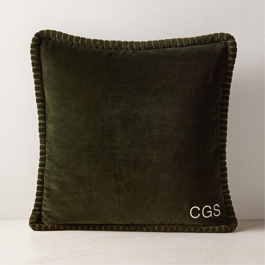 Brye Dark Green Velvet Throw Pillow with Down-Alternative Insert 20"