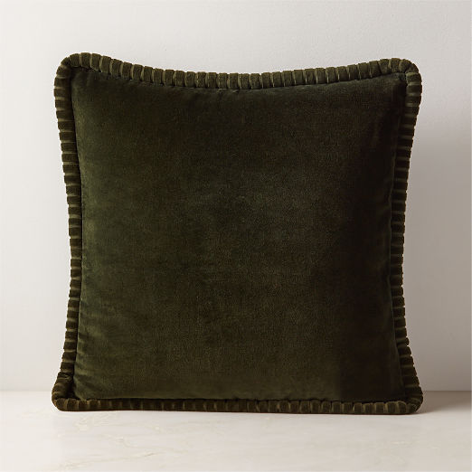 Brye Dark Green Velvet Throw Pillow with Down-Alternative Insert 20"