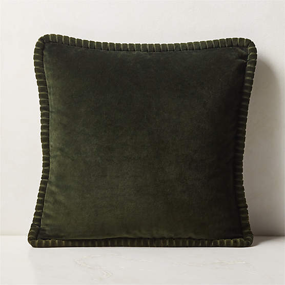 Brye Dark Green Velvet Throw Pillow with Feather-Down Insert 20"