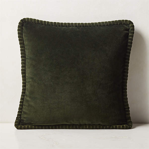 Brye Dark Green Velvet Throw Pillow with Feather Down Insert 20