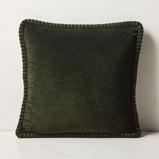 Brye Dark Green Velvet Throw Pillow with Feather-Down Insert 20"