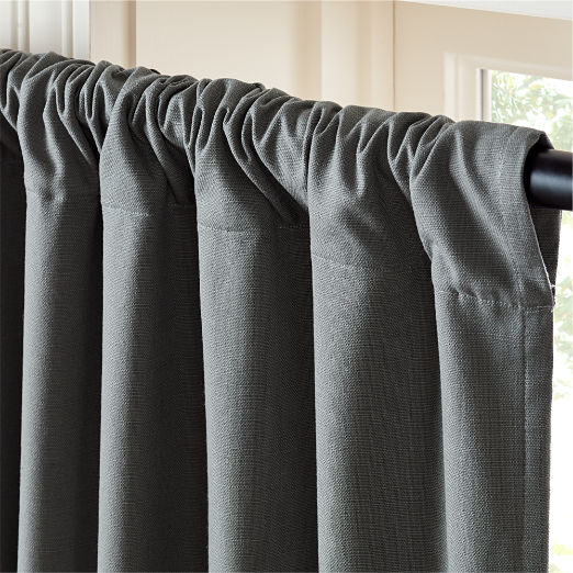 Basketweave Charcoal Grey Cotton Blackout Window Curtain Panel