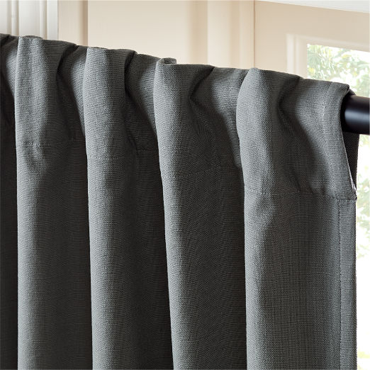 Basketweave Charcoal Grey Cotton Blackout Window Curtain Panel