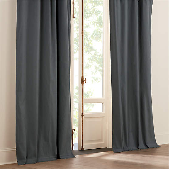 Basketweave Charcoal Grey Cotton Blackout Window Curtain Panel 48"x84"