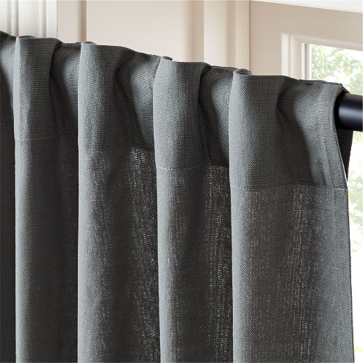 Basketweave Charcoal Grey Cotton Window Curtain Panel