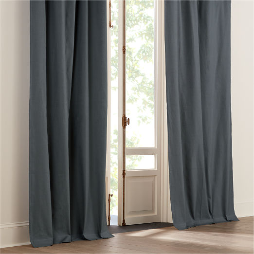 Basketweave Charcoal Grey Cotton Window Curtain Panel 48"x96"