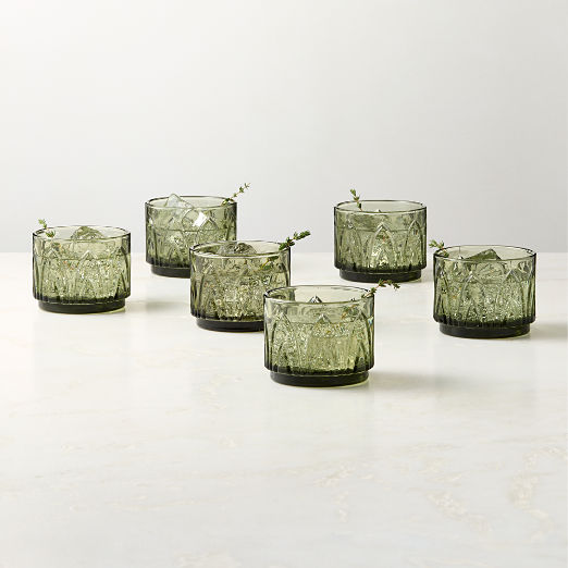 Buchanan Green Stacking Double Old-Fashioned Glasses Set of 6