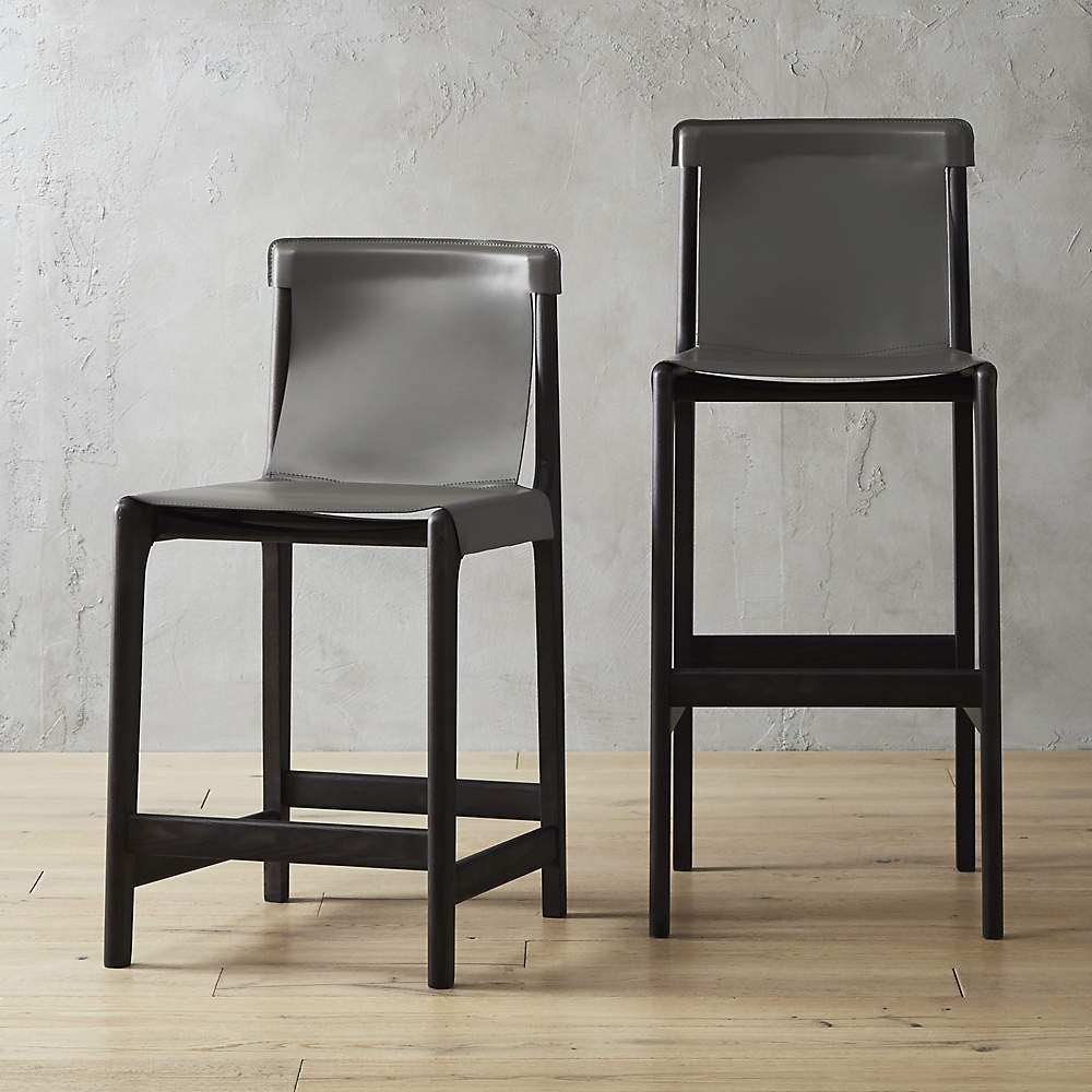 Burano Charcoal Grey Leather Sling, Leather Sling Back Bar Stools