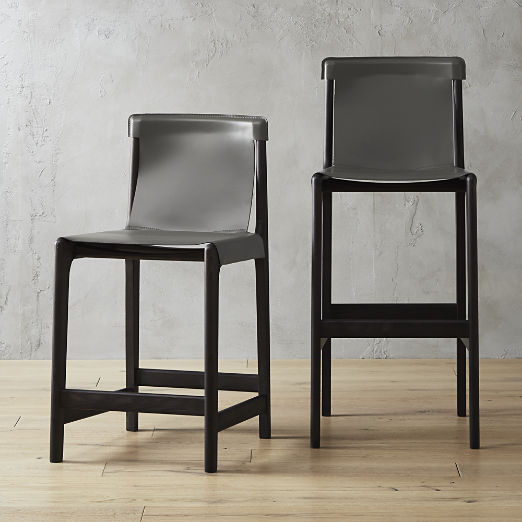 Modern Bar Stools And Counter Cb2 Burano Charcoal Grey Leather Sling Bar Stools