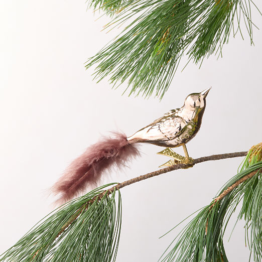 Brambling Bird Bronze Hand-Painted Glass Christmas Tree Ornament Clip
