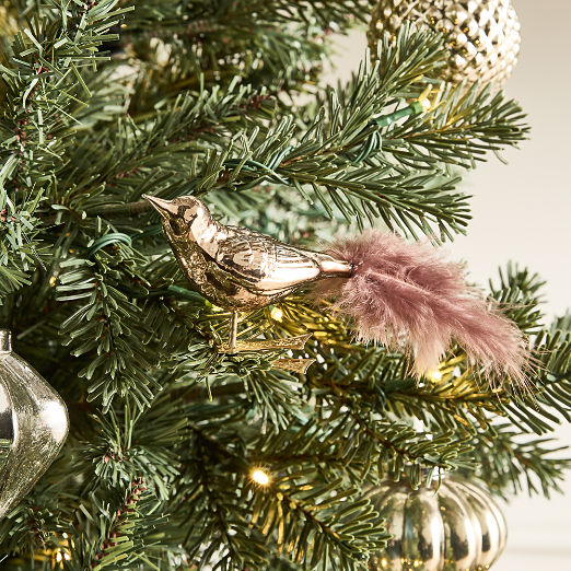 Brambling Bird Bronze Hand-Painted Glass Christmas Tree Ornament Clip