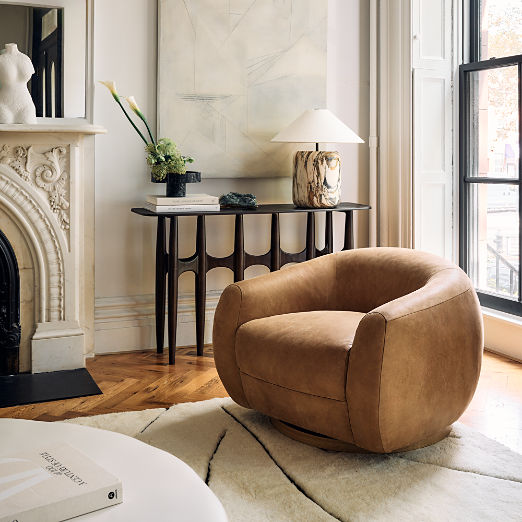 Laszlo Caramel Brown Leather Swivel Chair