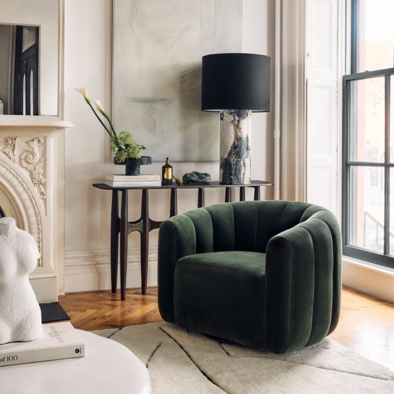 Fitz Modern Channeled Green Velvet Swivel Chair + Reviews | CB2