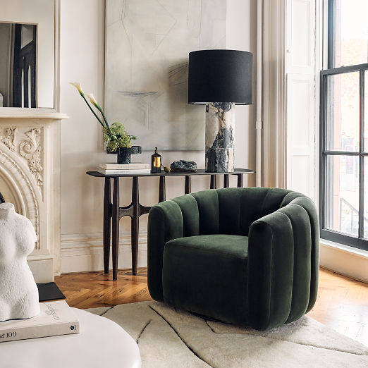 Fitz Channeled Green Velvet Swivel Chair