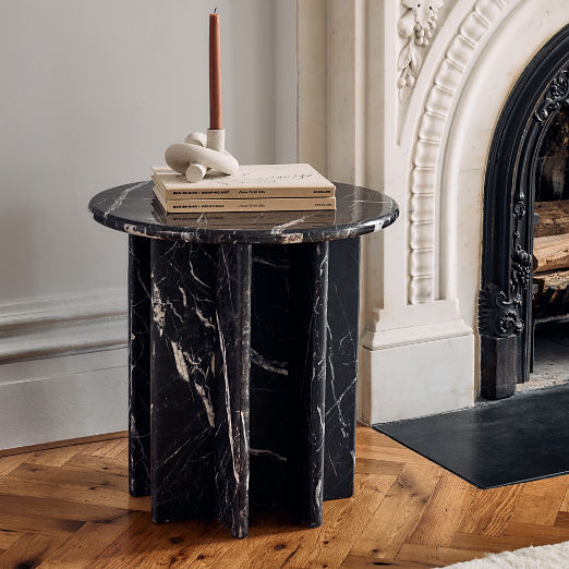 Pasar Round Black Marble Side Table