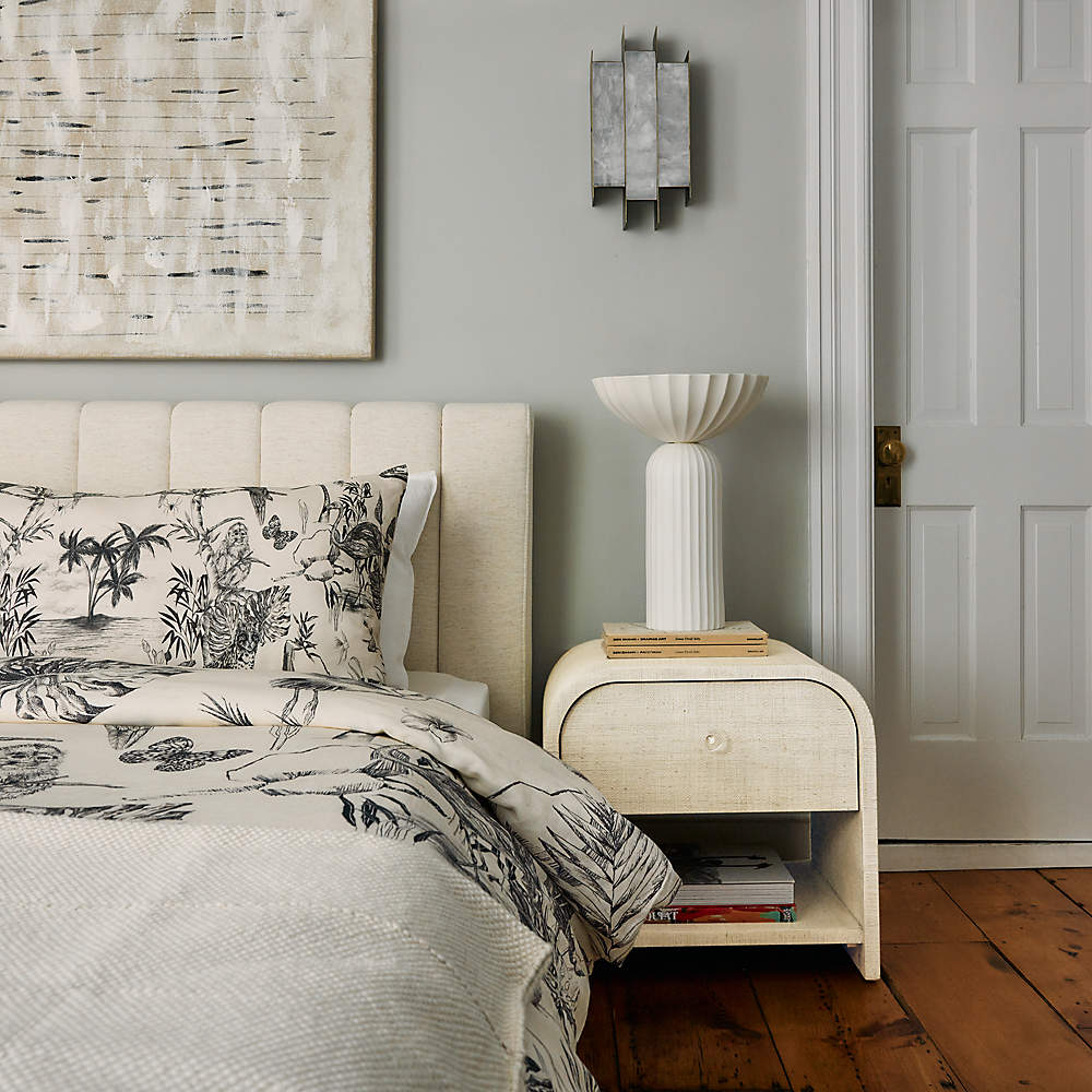 Archer White Lacquered Linen Nightstand with Drawer Reviews CB2